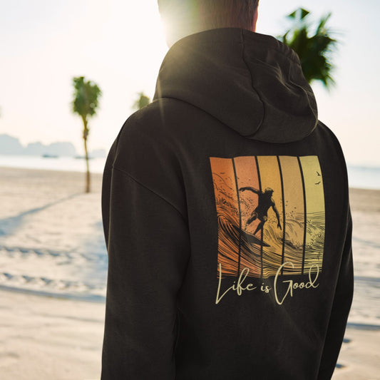 Life is good, Surfing Hoodie, design on the back