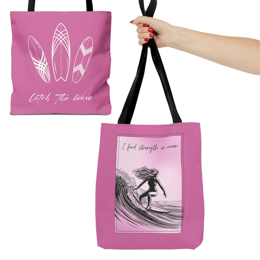 16" polyester pink tote bag for women surfer party, cool gift for girlfriend for trip to tropical beach paradise surfing spot, essential for barbecue party with friends