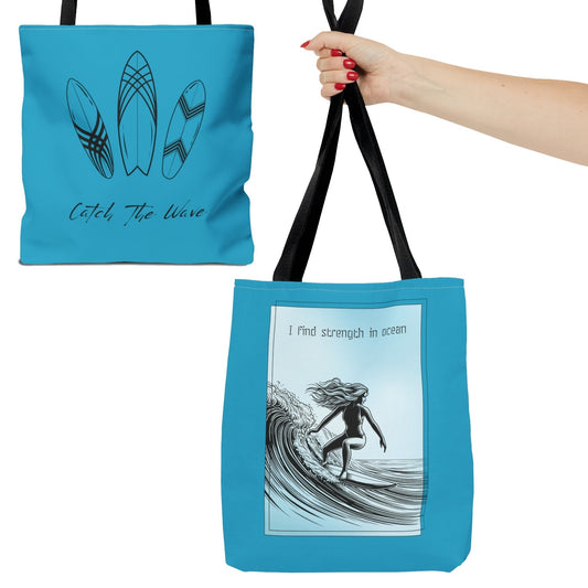 3 sizes polyester blue tote bag for women surfer trip to best tropical surfing spot, cool gift for bff girls night sleep-over essentials , great weekender bag