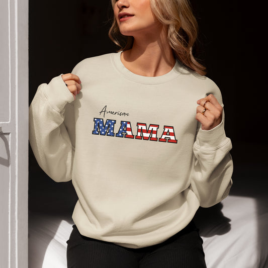 natural beige women sweatshirt, with american flag , mama gift