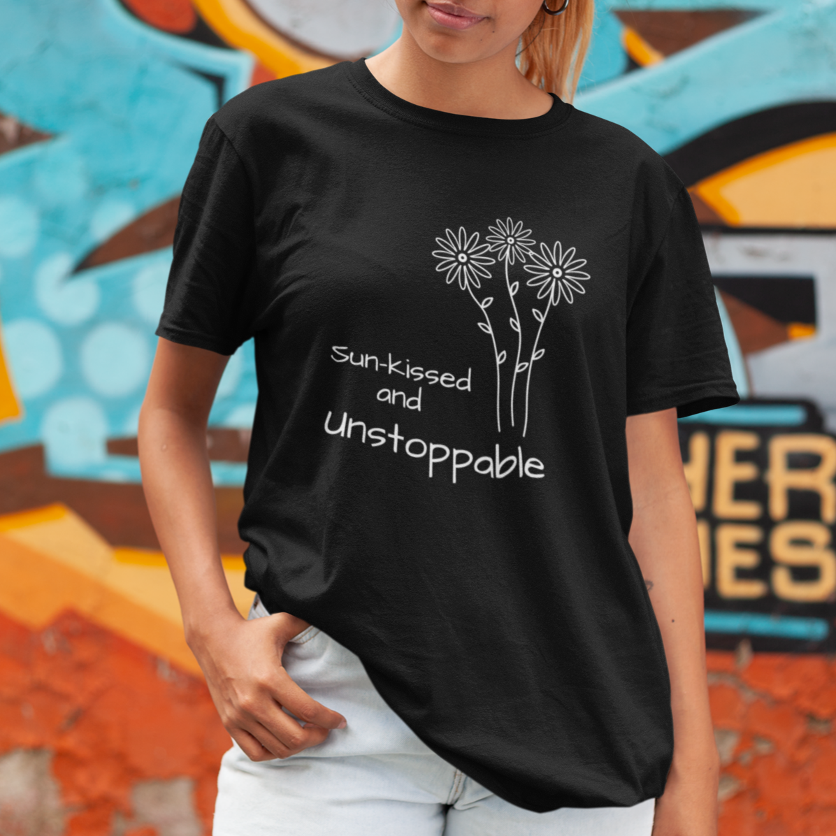 black women design tee, urban daisy design, female empowering message, blvck t shirt for every day